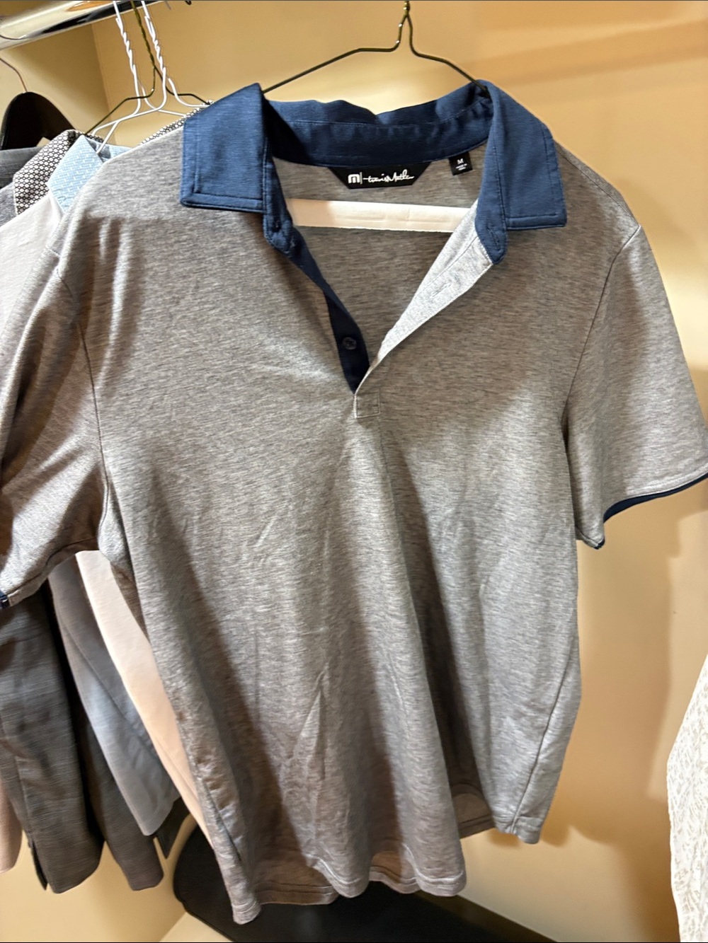 Travis Mathew Grey Polo with Navy Collar